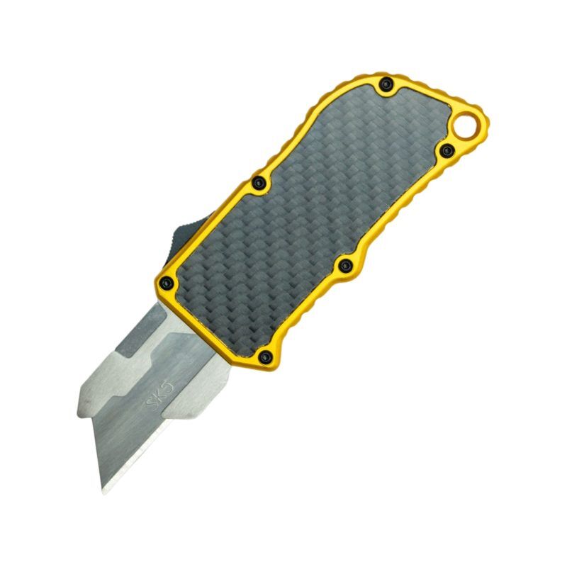 TacKnives yellow OTF Knife Box Cutter with carbon fiber TacKnives yellow OTF Knife Box Cutter with carbon fiber